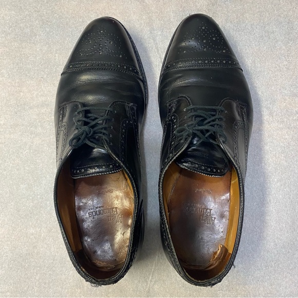 Allen Edmonds Men’s Sanford Dress Shoes Size 10 Leather Italy Black Heel Plates - Picture 4 of 14